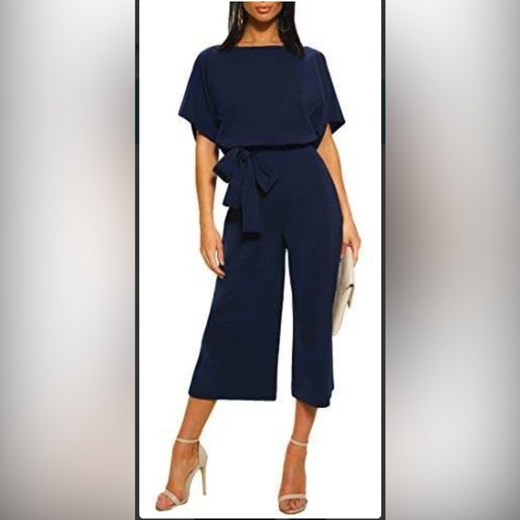 CHARTOU womens Romper Palazzo Pants Jumpsuit (Large,Navy) - Picture 3 of 4